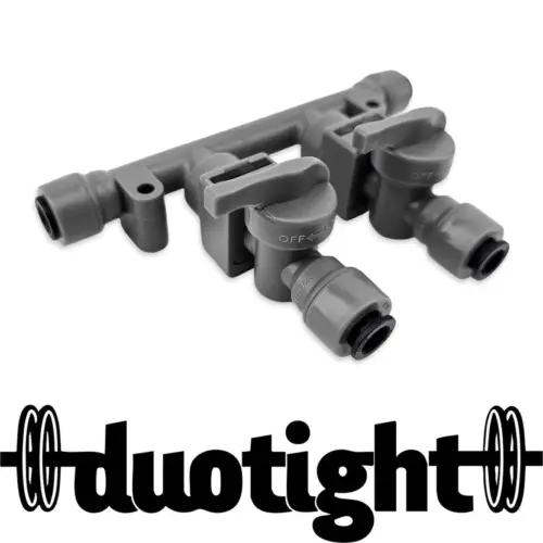 DuoTight - 2 way 8 mm multi-tee - jakotukki sulkuventtiileillä + takaiskuventtiileillä
